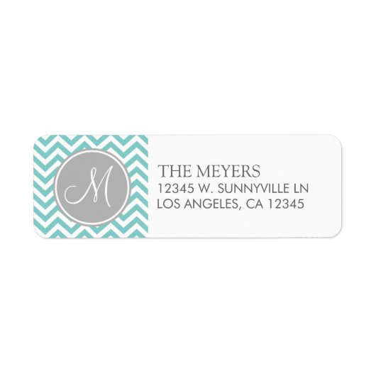 Aquamarin Blau und Grau Modern Zickzack mit Monogr (Vorne)