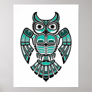 Aquamarin Blau und Schwarz Haida Spirit Owl Poster