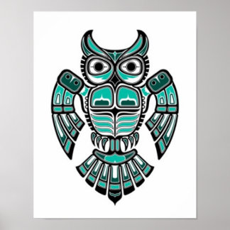 Aquamarin Blau und Schwarz Haida Spirit Owl Poster