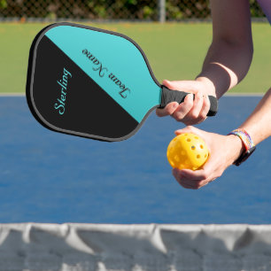 Aquamarin Blau und Schwarz mit zwei Textbereichen Pickleball Schläger