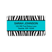 Aquamarin Blau und Schwarz Zebra Adressaufkleber (Vorne)