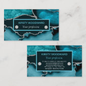 Aquamarin Blau und Silber Glitzer Agate Visitenkarte (Vorne/Hinten)