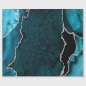 Aquamarin Blau und Silber Imitate Glitzer Agate Geschenkpapier (Flach)