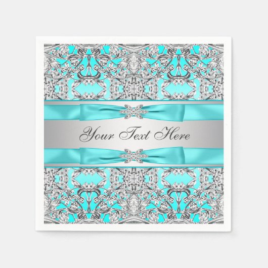 Aquamarin Blau und Silber Serviette (Vorderseite)