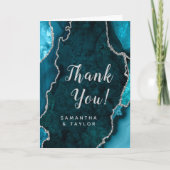 Aquamarin Blau- und Silberagate-Marmorhochzeit Dankeskarte (Vorderseite)