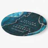 Aquamarin Blau- und Silberagate-Marmorhochzeit Pappteller (Schrägansicht)