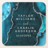 Aquamarin Blau- und Silberagate-Marmorhochzeit Rechteckiger Pappuntersetzer (Vorderseite)