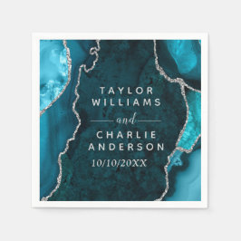 Aquamarin Blau- und Silberagate-Marmorhochzeit Serviette