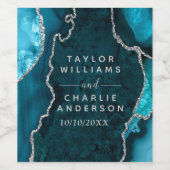 Aquamarin Blau- und Silberagate-Marmorhochzeit Weinetikett (Einzelnes Label)