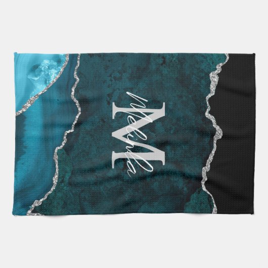 Aquamarin Blau und Silbermarmor Agate Geschirrtuch (Horizontal)