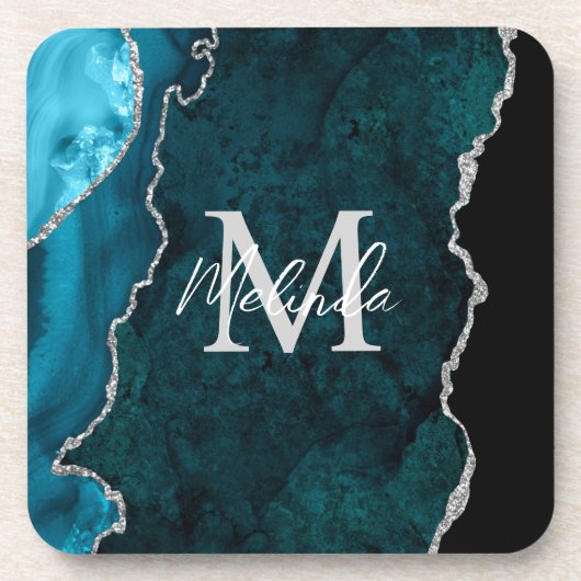 Aquamarin Blau und Silbermarmor Agate Getränkeuntersetzer (Vorderseite)