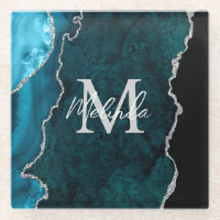 Aquamarin Blau und Silbermarmor Agate