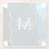 Aquamarin Blau und Silbermarmor Agate Glasuntersetzer (Rückseite)