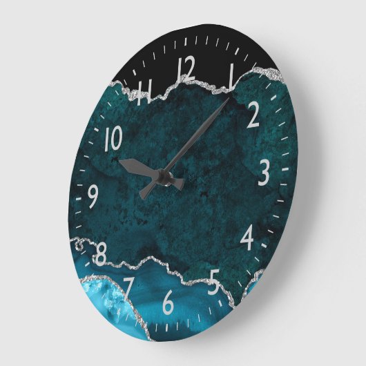 Aquamarin Blau und Silbermarmor Agate Große Wanduhr (Winkel)