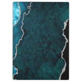 Aquamarin Blau und Silbermarmor Agate Klemmbrett (Rückseite)