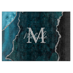 Aquamarin Blau und Silbermarmor Agate Schneidebrett