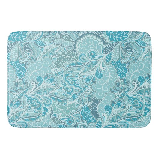 Aquamarin Blau und Weiß Abstrakt Paisley Print Badematte (Vorderseite)