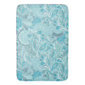 Aquamarin Blau und Weiß Abstrakt Paisley Print Badematte (Vorderseite Vertikal)