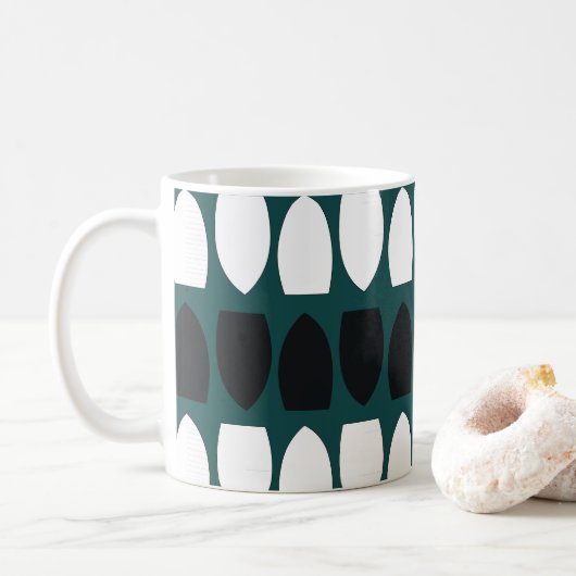 Aquamarin Blau-Weiß-Geometrie Abstrakt Kaffeetasse (Mit Donut)
