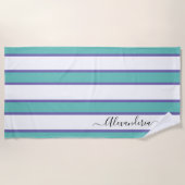 Aquamarin-blau-weiß-moderne Preppy-Strip-Pool oder Strandtuch (Vorderseite)