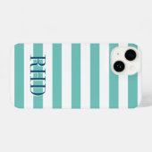 Aquamarin-blau-weiß-nautische Streifen individuell iPhone Hülle (Rückseite (Horizontal))
