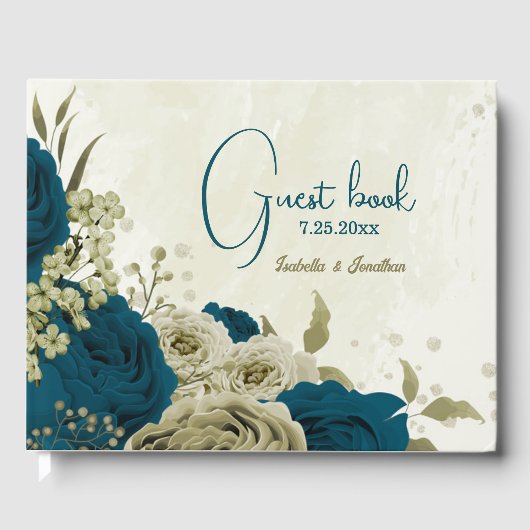 aquamarin-blaubeige Blumenhochzeit Gästebuch (Vorderseite)