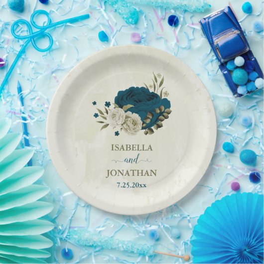 aquamarin-blaubeige Blütenhochzeit Pappteller (Party)