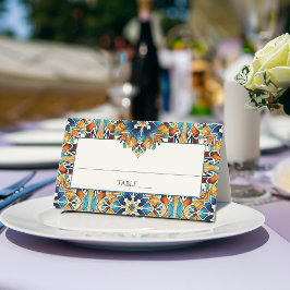 Aquamarin-Blaubraun-Vintag-Talavera-Hochzeit Platzkarte