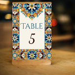 Aquamarin-Blaubraun-Vintag-Talavera-Hochzeit Tischnummer<br><div class="desc">Aquamarin Blau und braun farbige Vintage mexikanische talavera azulejo Hochzeitskarten Tischnummer,  handschriftlich lässiger Schriftart mit Hochzeitsempfang Tischnummer Karten personalisierte Empfang Dekoration</div>