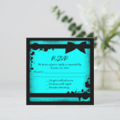 Aquamarin-blaue Band-Grunge Hochzeit RSVP Einladung (Stehend Vorderseite)