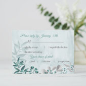 aquamarin-blaue Blätter Blumenbefund Rsvp-Karte RSVP Karte (Stehend Vorderseite)