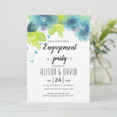 Aquamarin-blaue Blumen Hochzeitsnacht-Party Einladung (Stehend Vorderseite)