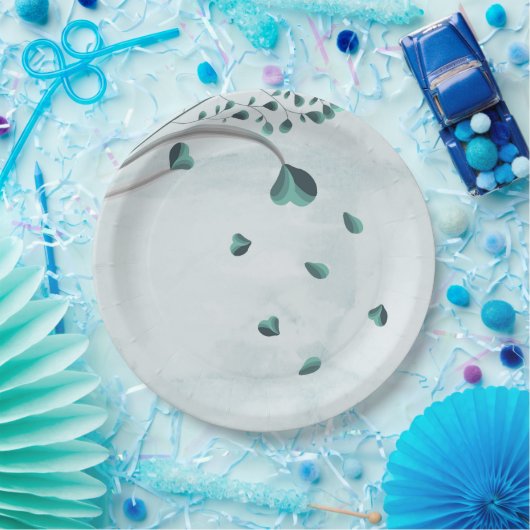 aquamarin-blaue fallende Blätter botanisch Pappteller (Party)