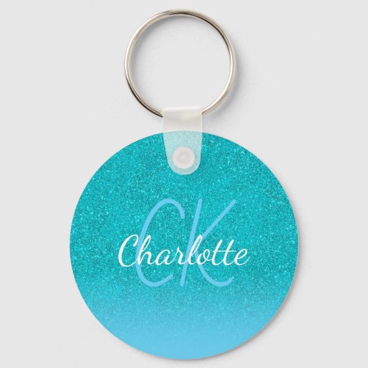 Aquamarin-blaue Glitzer-Aqua-grüne Monogramm-Initi Schlüsselanhänger (Vorderseite)