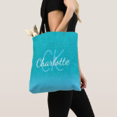 Aquamarin-blaue Glitzer-Aqua-grüne Monogramm-Initi Tasche (Von Nahem)