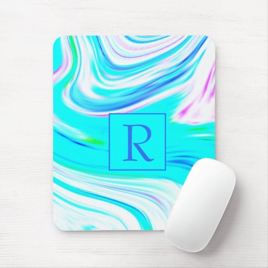 Aquamarin-Blaue Rosa-Waagen Abstrakte Monogramme Mousepad (Mit Mouse)