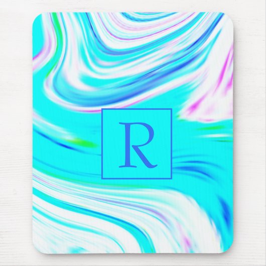 Aquamarin-Blaue Rosa-Waagen Abstrakte Monogramme Mousepad (Vorne)