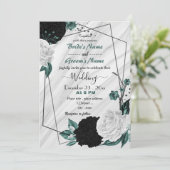 aquamarin-blaue und schwarz-blumengeometrische Hoc Einladung (Stehend Vorderseite)