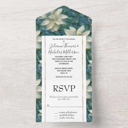 Aquamarin-Blauer Blumenzehen All In One Einladung (Innen Boden)