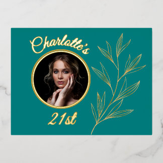 Aquamarin blauer gelber und grafischer Goldschmied Folie Einladungspostkarte