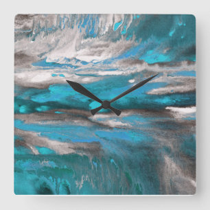 Aquamarin-Blauer Grau Abstrakt Quadratische Wanduhr