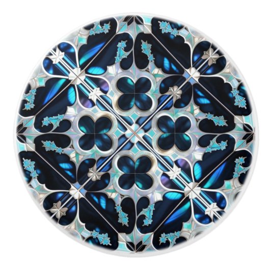 Aquamarin-blauer Winter und Perlen, inspiriert Keramikknauf (Vorderseite)