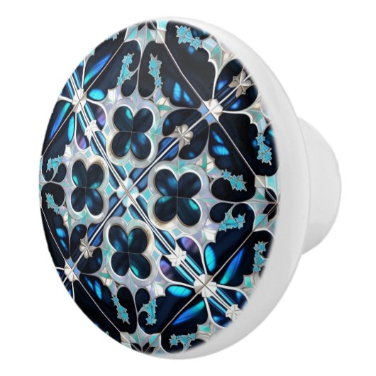 Aquamarin-blauer Winter und Perlen, inspiriert Keramikknauf (Rechts)