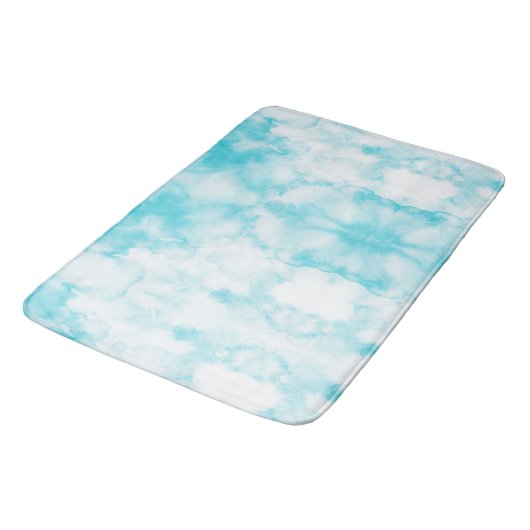 Aquamarin blaues abstraktes Muster in Aquarellfarb Badematte (Schrägansicht)