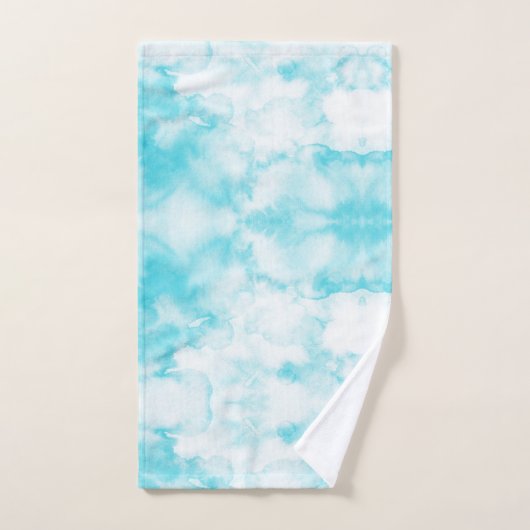 Aquamarin blaues abstraktes Muster in Aquarellfarb Badhandtuch Set (Handtuch)