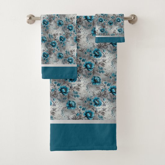 Aquamarin blaues Blumenweich und stilvoll Badhandtuch Set (Insitu)
