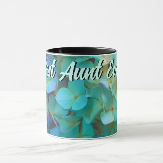 Aquamarin-blaugelb-rosa Hydrangeas Blume beste Tan Tasse (Zentrum)