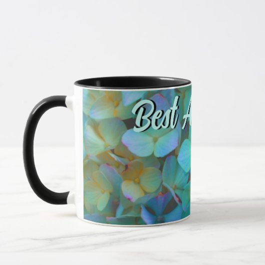 Aquamarin-blaugelb-rosa Hydrangeas Blume beste Tan Tasse (Links)