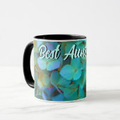 Aquamarin-blaugelb-rosa Hydrangeas Blume beste Tan Tasse (Vorderseite Links)