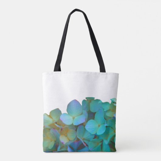 Aquamarin-blaugelb-rosa Hydrangeas Blume Magen Tasche (Rückseite)
